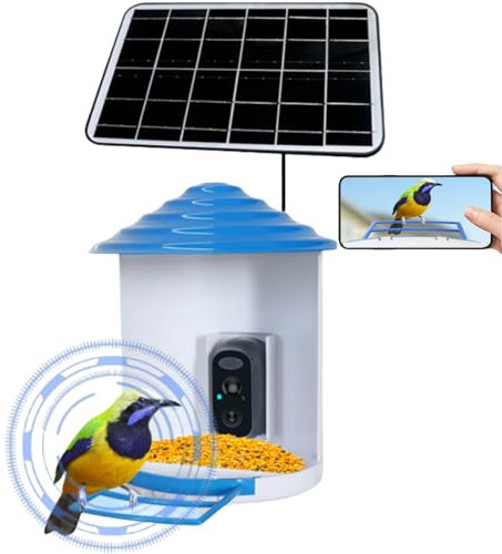 Sxhlseller Intelligentes Vogelhaus mit Kamera Solarbetrieben - 4K HD IP65 wasserdichte WiFi Kamera, Zwei Wege Audio für Vogelbeobachtung und schöne Nahaufnahmen für Vogelfans
