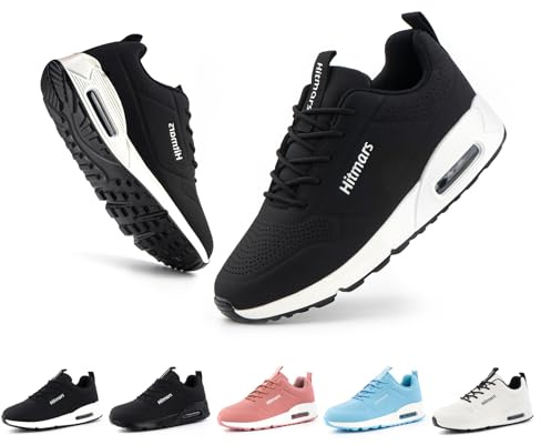 Hitmars Scarpe Running Donna Scarpe Sportive All'Aperto Scarpe Ginnastica PU Idrorepellente Cuscino d'Aria Antiscivolo Traspirante Allacciare Casual Nero-Bianco EU39