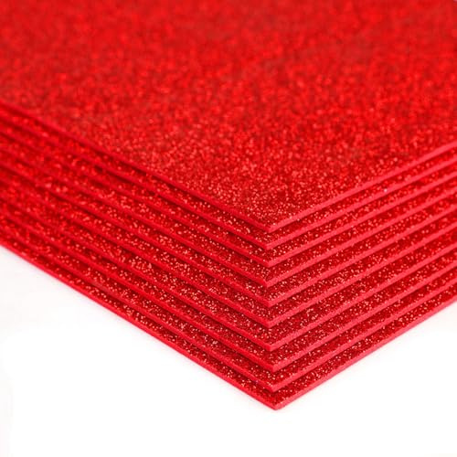 10 fogli di schiuma per artigianato, cartoncino glitterato, fogli in schiuma EVA glitterata, colore rosso, carta glitterata A4 per artigianato