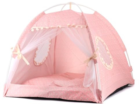Dog Tent Indoor Cat House Pink Puppy Bed Portable Pet Teepe Princess Dog Camping Tent Outdoor Kitten Houses Cute Bunny Nest Girl Kitty Cave, Medium(40x40x37cm)