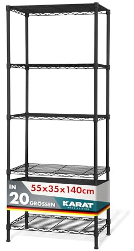 KARAT Metallregal dekoratives & Robustes Lagerregal, Kellerregal für Bad, Küche, Büro, Wohn- und Außenräume (55x35x140-schwarz-rocky: ⌀19mm)