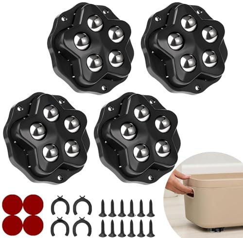 STOAT® mini ruedas adhesivas giratorias.4 ruedas con 5 bolas cada una, capacidad 300KG, con adhesivo y tornillos. Rueda móvil universal 360, ruedas para muebles de gran resistencia (Negro: 4 Piezas)