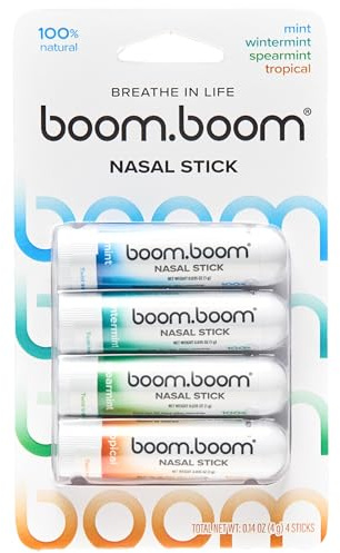 BoomBoom Nasal Stick | Vapor Flow Technology | Cool Refreshing Sensation | Natural Mood Boost | Simple Ingredients | Essential Oils + Menthol Inhaler (Mint, Wintermint, Tropical, Spearmint)