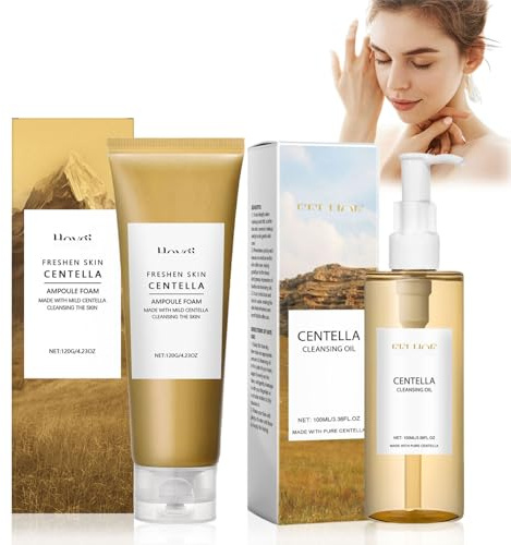 2 Piezas Centella Cleansing Oil + Centella Limpiador Facial, Centella Cleanser, Aceite Limpiador Facial Coreano, Extracto de Centella Asiática de Madagascar, Adecuado para pieles sensibles