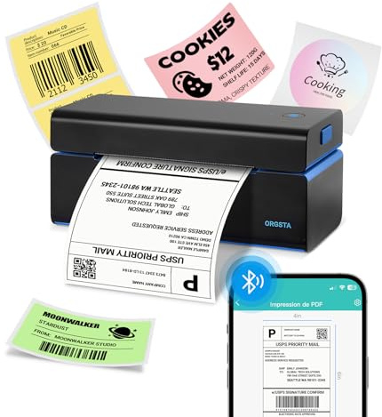 ORGSTA DHL Etikettendrucker Thermodrucker Selbstklebend Labeldrucker Versandetiketten Drucker 4x6 Kabelloser Bluetooth 20–110 mm Label Printer für PC und Smartphone Versand, DHL, UPS