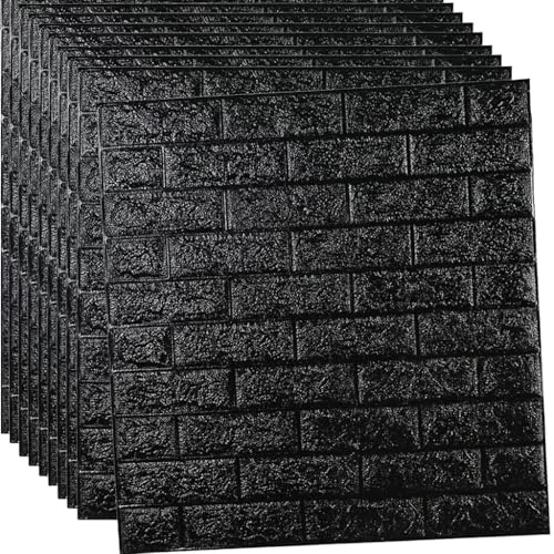 Valyria Home - Paneles 3D Autoadhesivos Efecto Ladrillo Negro, 77x70cm (10 Uds) | Papel Pintado de Pared de Poliuretano, Decorativo para Cocina, Dormitorio y Salón