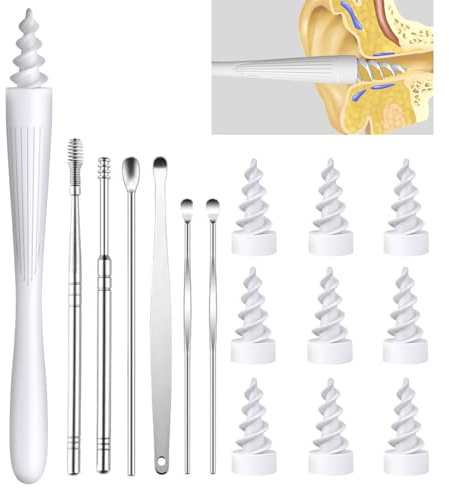 Ear Wax Removal Tool, 2025 Ear Wax Removal Reusable and Washable Replacement Soft Silicone Tips for Cleaner Earwax, Ear Wax Removal Kit Contains 7 Types of Ear Cleaner Tools (White)