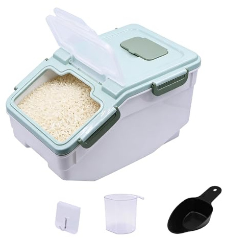 ANMOO 5kg Airtight Rice Storage Container with Wheels & Lock Lid, Green