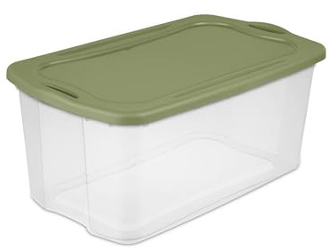 120 Quart Extra Large Clear Plastic Storage Bin, BPA-Free, Green - Easy Carry Full-Grip Handles, Airtight Lid, Stackable for Garage, Closet & Holiday Decor