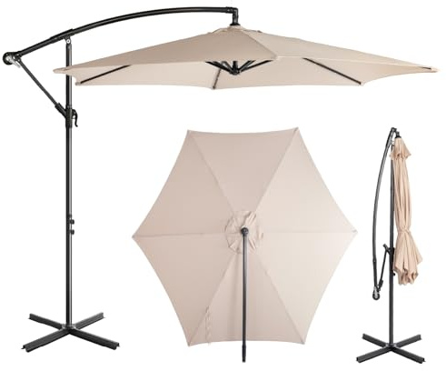 LEADZM Parasol déporté Ø 300 cm avec manivelle et rotatif à 360° avec 6 baleines, imperméable et protection UV, parasol de jardin avec support pour jardin, terrasse et extérieur