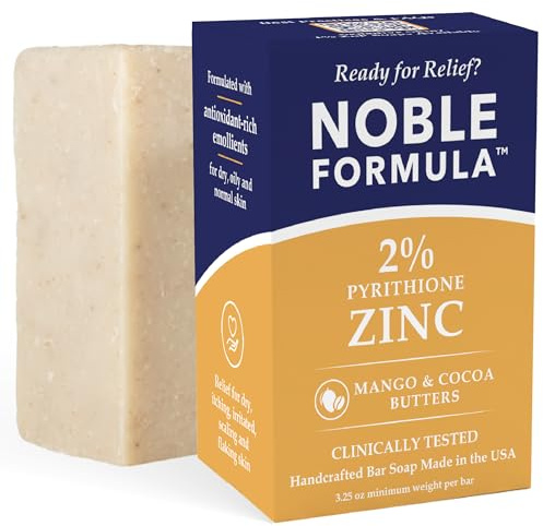 Noble Formula 2% Pyrithione Zinc (ZnP) Bar Soap, Vegan Mango and Cocoa Butter for All Skin Types Including Those With Acne, Psoriasis and Eczema, 3.25 oz