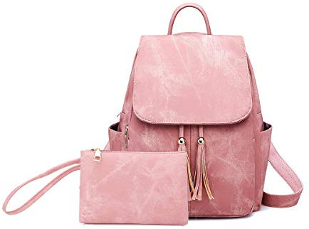 NICOLE & DORIS Rucksack für Damen Anti Diebstahl Rucksack Handtasche 2er Set Leichtgewicht Schulrucksack Daypack Cityrucksack Rosa