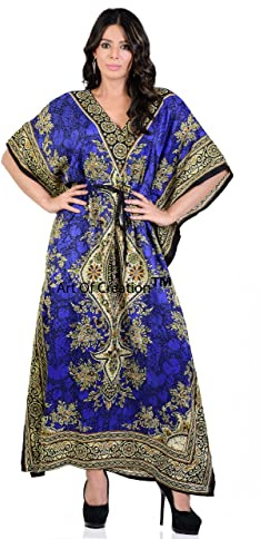 Art of Creation Vestido caftán Largo para Mujer, Talla Grande, Azul cálido, Large