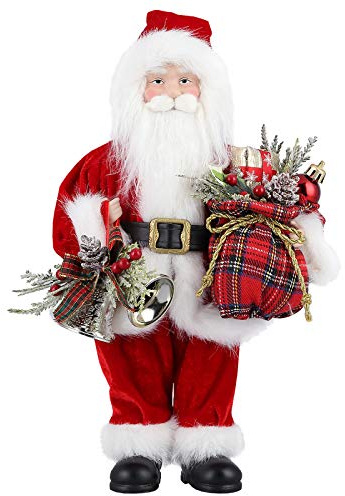 himaly Santa Claus Figure, Standing Father Christmas Figures Traditional with Gift Sack, Holiday Party Home Ornament Decoration, 32cm/ 12in