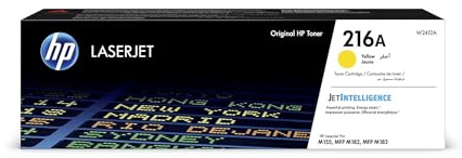 HP 216A W2412A, Cartuccia Toner Originale HP da 850 Pagine, Compatibile con le Stampanti HP LaserJet Pro M155, MFP M188, MFP M183, Giallo