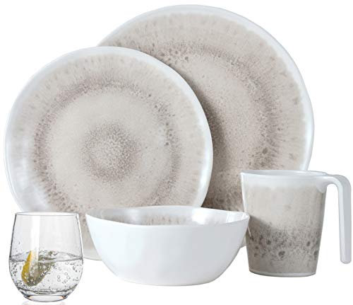 Vaisselle de camping en mélamine pour 4 personnes Design enclume 16 pièces + 4 verres à eau Vaisselle de table pique-nique BBQ