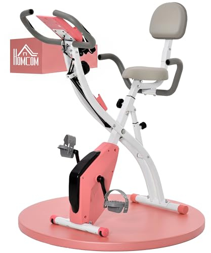 HOMCOM 3-in-1 Folding Exercise Bike 8-Level Magnetic Resistance | Foldable Stationary Bike, Resistance Bands, Adjustable Seat, Pulse Sensor, LCD Monitor, Wheels