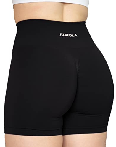 AUROLA Intensify Workout Shorts for Women Seamless Scrunch Short Gym Yoga Running Sport Active Exercise Fitness Shorts(S,Black)