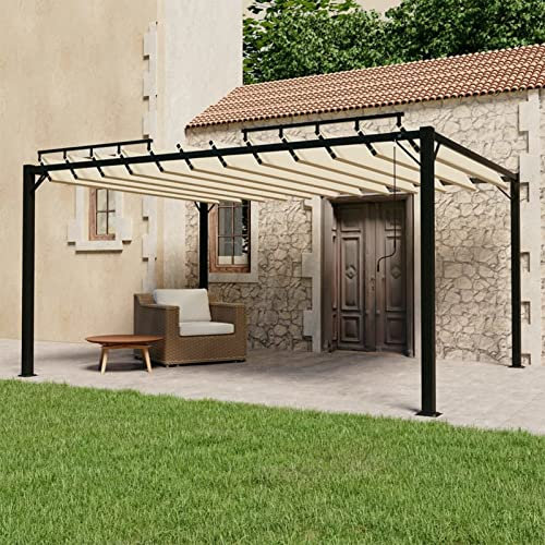 Kstyhome Pavillon mit Lamellendach, Partyzelt, Gartenpavillon, Zeltgarage, Bierzelt, Weidezelt, Carport, Lagerzelt Winterfest, Garagenzelt, 3x4 m Creme Stoff und Aluminium