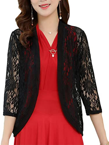 Yesgirl Boléro à manches 3/4 pour femme - Élégant et léger - En dentelle - Pour femme - Pour mariage, cocktail - Grande taille