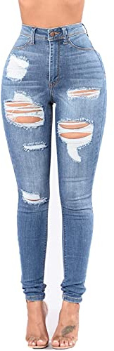 ZERMOM Women's Ripped Skinny Jeans Stretch Mid Rise Distressed Destroyed Denim Pants