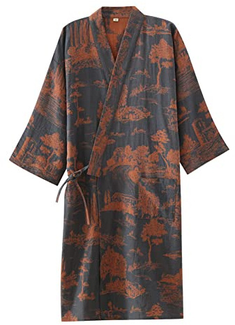 OWLONLINE Pijama de Estilo japonés para Hombre, Kimono japonés de Gasa de algodón, Talla M A1