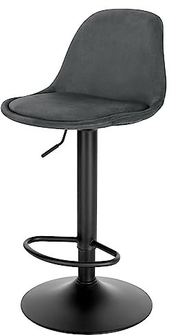 EUGAD Barhocker, für Bar Küchen & Esszimmer, 360° drehbarer höhenverstellbar, Barstuhl mit Rückenlehne Fußstütze, aus Samt, Dunkelgrau