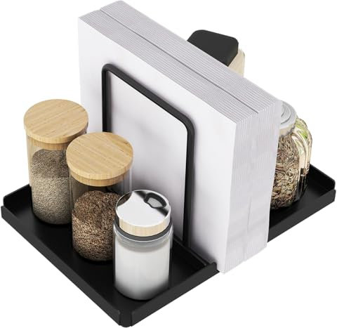 STWWO Portatovaglioli da Tavolo Nero in Metallo Con Caddy per Sale e Pepe, Porta Tovaglioli Moderno per l'Arredamento di Tavoli da Cucina, Ristorante e Bar