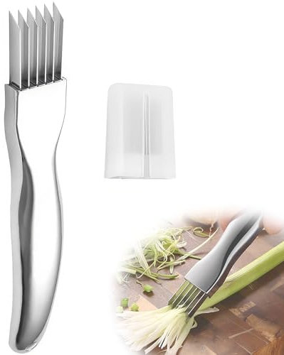 Edelstahl Lauchschneider, Edelstahl Frühlingszwiebelschneider, Gemüse Knoblauchschneider, Scharfer Lauchschneider Schreddermesser, Multifunktionaler Küchenhelfer, Besteck Gemüseschneider