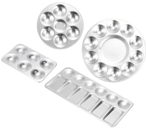 PATIKIL Paint Tray Palette, 4 Pack Washable Paint Palette Aluminum Paint Tray for Watercolor Painting Art Class Craft DIY Project, Silver