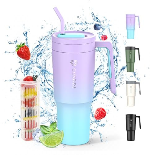 CS COSDDI Thermobecher mit Strohhalm, 40oz Kaffeebecher to go mit Stroh und Griff 1180ml Autobecher Becher Tumbler Thermobecher Doppelwandiger Edelstahl Auslaufsicher Isolierbecher (40oZ PurpleBlue)