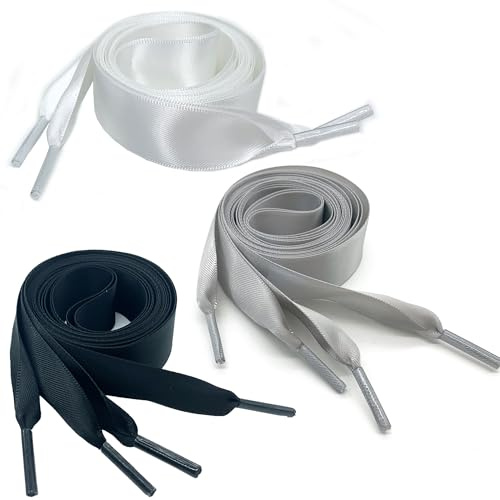 DHER Cordones de lazo de moda Cordones de Cinta de Seda Cordones Reemplazo para Zapatillas 3 pares de cordones de cinta de raso liso de doble cara cordones 120 cm de largo cordones anchos 2 cm (A)