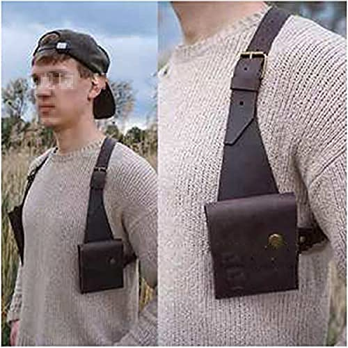 ANSNOW Sac À Bandoulière Caché Sous Les Bras Pour Hommes, Rétro Réglable En Cuir Pu, Double Pochette À Bandoulière, Sac À Aisselles, Étui Steampunk, Portefeuille Antivol/Marron Foncé