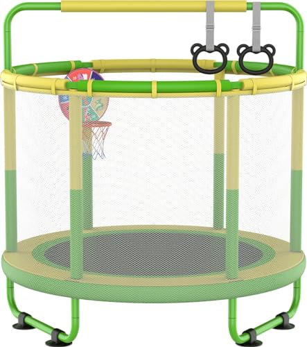 CZCPAPY - Trampolino per bambini, per esterni, per interni ed esterni, con rete di sicurezza, cestello, aste, altalene, regalo per bambini (giallo/verde)