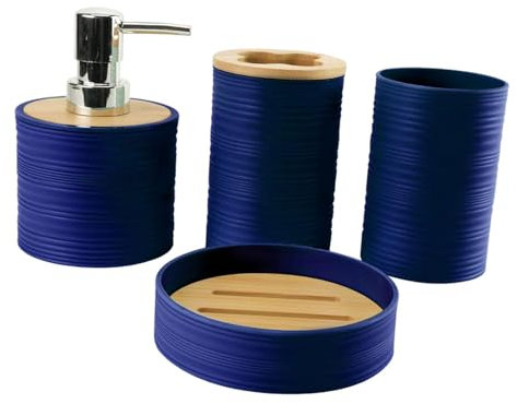Milageto 4X Set di Accessori per Il Bagno Porta spazzolino da Denti Decorazione per Il Bagno Dispenser di Sapone Accessorio per Il Bagno Set Completo per Il, Blu Scuro