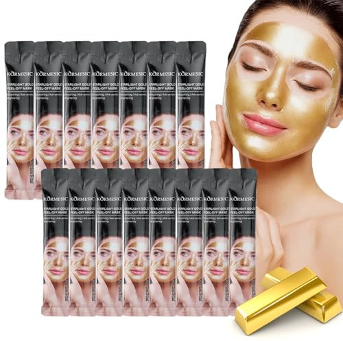mercham 15 PCS Peel Off Face Masks, Blackhead Remover Mask, Deep Cleanse Pores, Oil Control & Moisturising Face Mask, Gold Face Mask Peel Off, Portable Peel Off Mask for Men & Women (120ml)