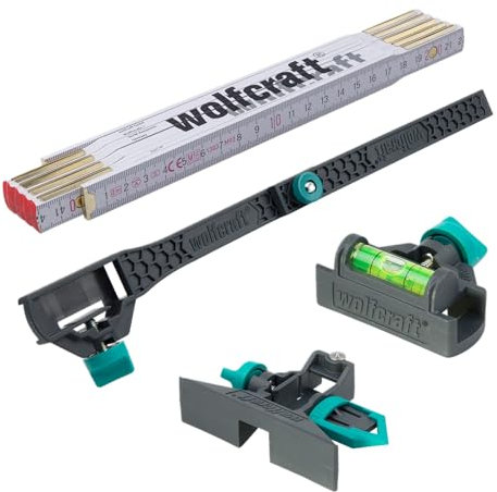 wolfcraft 8623000 Set Personnaliser son mètre, 4 pcs - Transforme le mètre en niveau ou en accessoire de traçage et permet de relever une dimension intérieure