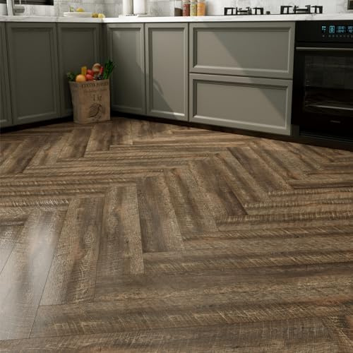 Yenhome 35 stycken självhäftande tjocka vinylgolv i mörkbrunt trä kök 90 x 15 cm, skala och klistra självhäftande golvplattor, mörkbrun laminatgolv, för sovrum balkong och vardagsrum