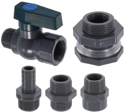 sourcing map 1 Set Rain Barrel Faucet Kit, Plastic Rain Barrel Spigot with 3/4 GHT Bulkhead Fitting, Garden Hose Adapter for Water Tank Aquarium, Grey