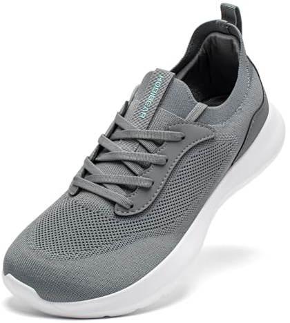 HOBIBEAR - Zapatos de caminar con puntera extra ancha, ultra ligeros y cómodos, con cierre de deslizamiento, para mujer y hombre, gris claro, 36 EU