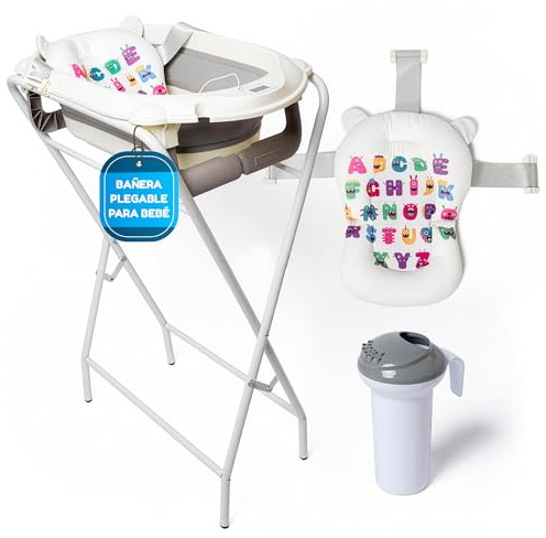 Bañera Bebe Con Patas - Incluye Termómetro Digital + Cojin Ergonómico + Jarra De Baño - Bañera Plegable Bebé - Patas Antideslizantes - Banheira Bebe Con Soporte - Ver vídeo de montaje incluido