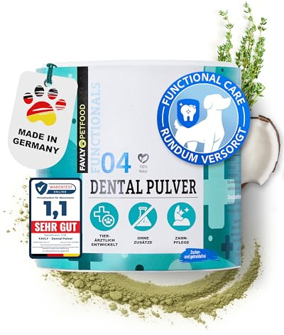 FAVLY – DENTAL Zahnpflege Pulver für Hunde 250g – Ergänzungsfuttermittel Zahnpulver Topping Hund gegen Maulgeruch & Zahnbelag – mit Bio-Chlorella & Salbei – ohne Getreide & Zusätze