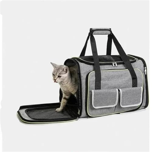 Transportbur för katter, stora katter, transportväska, utbyggbar kattkorg, transport för 2 katter, hundar, valpar, flygplan, vikbar hundtransportlåda (grå, (S) 40 cm x 25 cm x 25 cm)