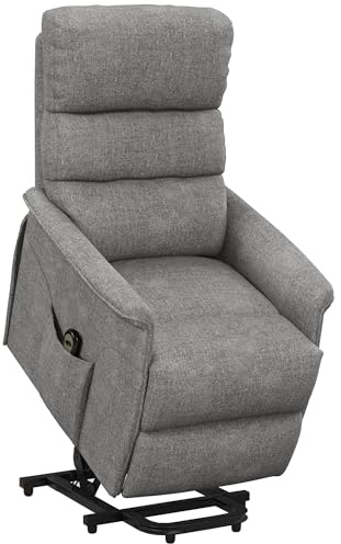 HOMCOM Sillón Relax Reclinable Eléctrico Levanta Personas en Lino Gris | Sillón Elevador con Control Remoto, Reposapiés, Bolsillo Lateral, para Salón, Dormitorio