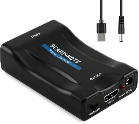 Aivane Adaptador Scart HDMI 720p/1080p, Convertidor SCART Salida y Entrada HDMI con Cable USB, Euroconector HDMI para TV DVD Moniteur Projecteur STB VHS VCR PS1 PS2 PS3 Xbox Player, Plug and Play