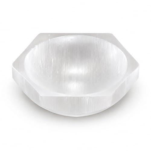 Cuenco Hexagonal de selenita Plato de Cristal Pulido Hecho a Mano para recargar Joyas Cristales y Piedras Plato de selenita Natural para meditación Reiki y decoración del hogar (10 cm)