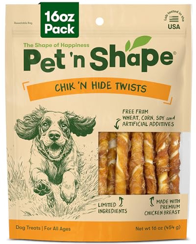 Pet 'n Shape Chik 'n Hide Twists – Chicken Wrapped Rawhide Natural Dog Treats, Small, 16 oz