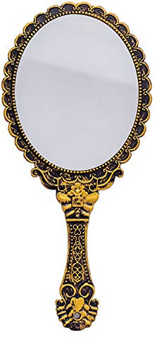 KABAKE Espejo de mano, espejo de mano con asa, pequeño paquete de viaje, espejos compactos, espejos decorativos vintage para maquillaje, cosméticos, para niñas y mujeres, bronce