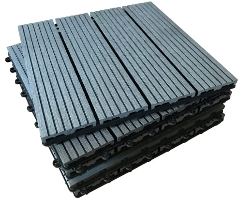 CLICK-DECK Composite Decking Tiles 30x30cm Interlocking Outdoor Deck Tiles | Patio, Balcony, Roof Terrace & Hot Tub | Easy Tool-Free Installation | Low Maintenance, Weather-Resistant (36 Tiles, Grey)