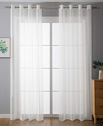 2er-Pack Ösen Gardinen Transparent Vorhang Set Wohnzimmer Voile Ösenvorhang Bleibandabschluß HxB 245x140 cm Weiß, 203322